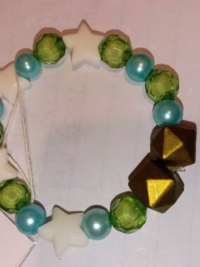 Star & Bead Stretch Bracelet in White, Green, Aqua + Gold Accents